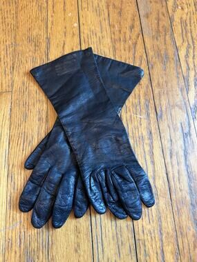 Vintage Carson Pirie Scott France Made Women's Black Leather Gloves Size 6.5